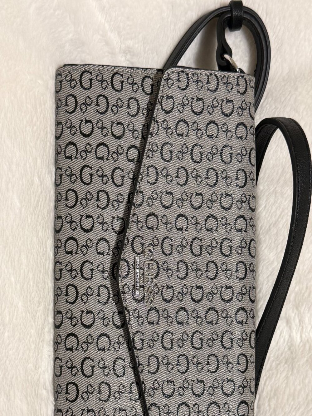 GUESS Grey Monogram Envelope Crossbody Wallet Bag Black